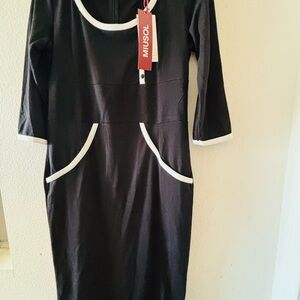 Miusol Black Sheath Dress with Crew Neck and 3/4 Sleeves